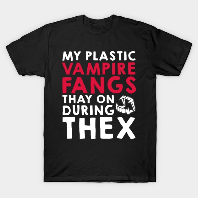 Plastic Vampire Fangs - Funny Halloween Vampire T-Shirt by Brobocop